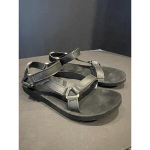 TEVA Original Universal Womens 10 Black Leather Sandals Hiking 1010321 Hook/Loop